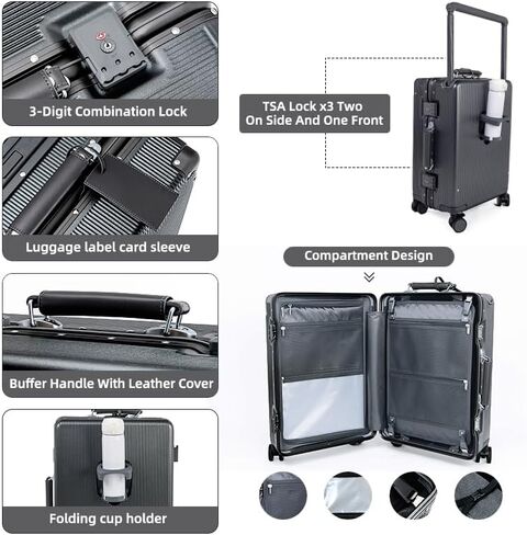 Hardside Carry On Luggage Aluminum 22 * 14 * 9 Airline Approved,Wide Handle Suitcase with TSA Lock and Cup Holder (Purple, Carry-On 20-Inch) in Saudi Arabia