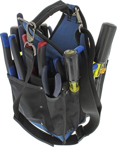 حقيبة أدوات كهربائية IDEAL 35-426 Journeyman - حقيبة أدوات متعددة الطبقات باللون الأسود/الأزرق مع حزام كتف قابل للإزالة، فتحة معززة، in Kuwait