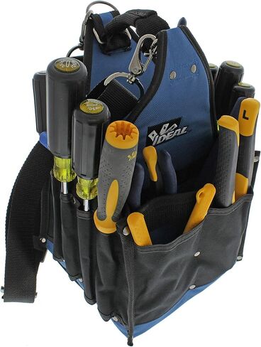 حقيبة أدوات كهربائية IDEAL 35-426 Journeyman - حقيبة أدوات متعددة الطبقات باللون الأسود/الأزرق مع حزام كتف قابل للإزالة، فتحة معززة، in Kuwait