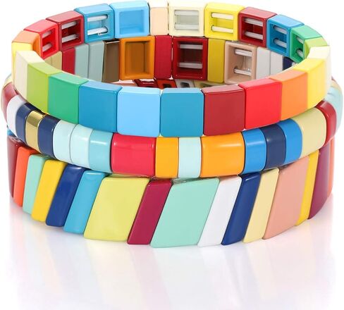 سوار بلاط المينا للنساء الملونة المينا مطرز تمتد سوار تكويم EnameledcTile ستراند مجموعة سوار in Kuwait