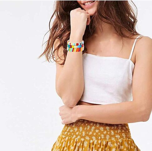 سوار بلاط المينا للنساء الملونة المينا مطرز تمتد سوار تكويم EnameledcTile ستراند مجموعة سوار in Kuwait