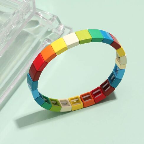 سوار بلاط المينا للنساء الملونة المينا مطرز تمتد سوار تكويم EnameledcTile ستراند مجموعة سوار in Kuwait