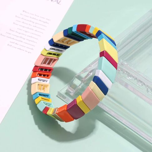 سوار بلاط المينا للنساء الملونة المينا مطرز تمتد سوار تكويم EnameledcTile ستراند مجموعة سوار in Kuwait