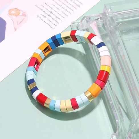 سوار بلاط المينا للنساء الملونة المينا مطرز تمتد سوار تكويم EnameledcTile ستراند مجموعة سوار in Kuwait