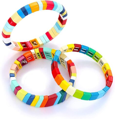 سوار بلاط المينا للنساء الملونة المينا مطرز تمتد سوار تكويم EnameledcTile ستراند مجموعة سوار in Kuwait