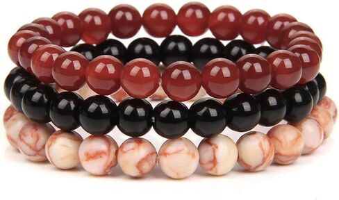 FIRAZIO 3 قطع 8 ملم أحجار كريمة شبه ثمينة مطرز أساور للنساء والرجال شفاء كريستال حجر سوار مطاطي دائري مطرز أساور للجنسين هدايا مجوهرات in Kuwait