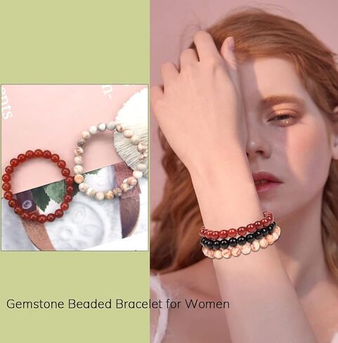 FIRAZIO 3 قطع 8 ملم أحجار كريمة شبه ثمينة مطرز أساور للنساء والرجال شفاء كريستال حجر سوار مطاطي دائري مطرز أساور للجنسين هدايا مجوهرات in Kuwait