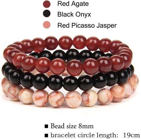 FIRAZIO 3 قطع 8 ملم أحجار كريمة شبه ثمينة مطرز أساور للنساء والرجال شفاء كريستال حجر سوار مطاطي دائري مطرز أساور للجنسين هدايا مجوهرات in Kuwait