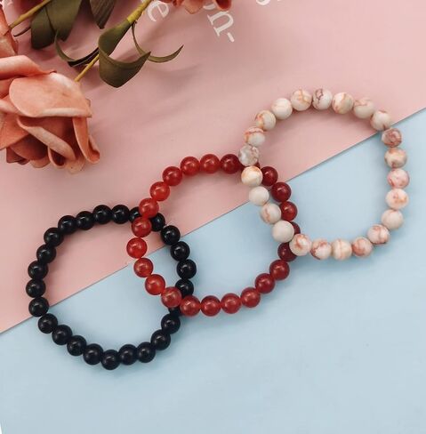 FIRAZIO 3 قطع 8 ملم أحجار كريمة شبه ثمينة مطرز أساور للنساء والرجال شفاء كريستال حجر سوار مطاطي دائري مطرز أساور للجنسين هدايا مجوهرات in Kuwait