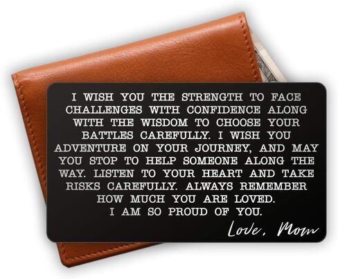 Engraved Stainless Steel Wallet Card Insert - Son Gift Idea from Mom - Unique Mini Love Note to Son from Mother - Graduation Gift (Black) in Saudi Arabia