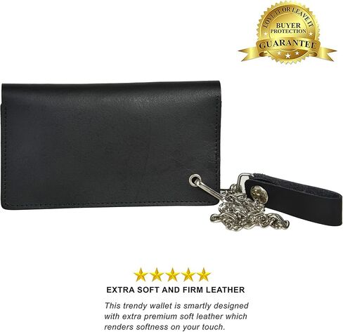 BLACK GENUINE LEATHER Trifold Biker's Eagle Wallet ID Card Holder With Chain in Kuwait