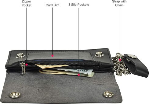 BLACK GENUINE LEATHER Trifold Biker's Eagle Wallet ID Card Holder With Chain in Kuwait