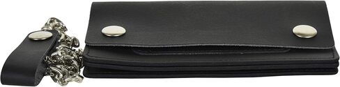 BLACK GENUINE LEATHER Trifold Biker's Eagle Wallet ID Card Holder With Chain in Kuwait