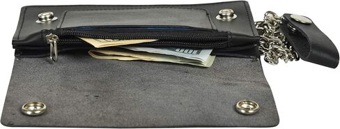 BLACK GENUINE LEATHER Trifold Biker's Eagle Wallet ID Card Holder With Chain in Kuwait