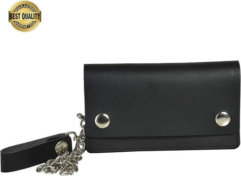 BLACK GENUINE LEATHER Trifold Biker's Eagle Wallet ID Card Holder With Chain in Kuwait