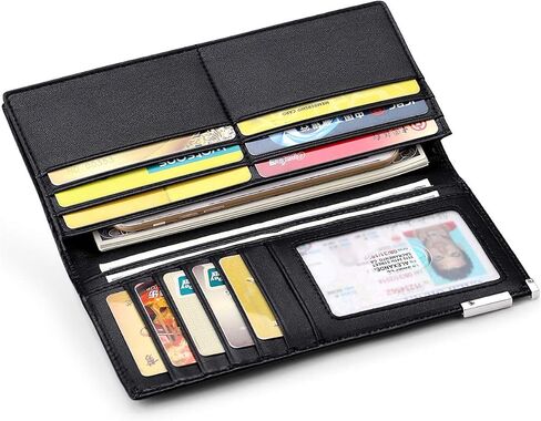 JEEBURYEE Men's Vintage Genuine Leather Long Bifold Wallet RFID Blocking Card Holder in Kuwait