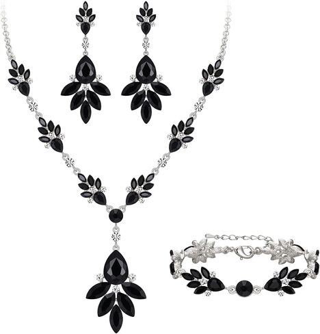 BriLove Wedding Bridal Jewelry Set Marquise Crystal Teardrop Necklace Earring Bracelet Set Gift for Women Brides in Saudi Arabia