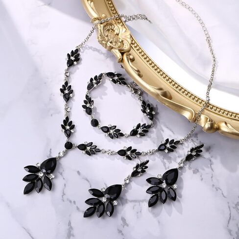 BriLove Wedding Bridal Jewelry Set Marquise Crystal Teardrop Necklace Earring Bracelet Set Gift for Women Brides in Saudi Arabia