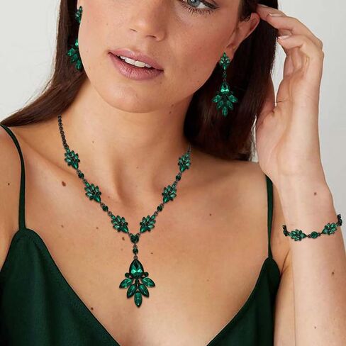 BriLove Wedding Bridal Jewelry Set Marquise Crystal Teardrop Necklace Earring Bracelet Set Gift for Women Brides in Saudi Arabia