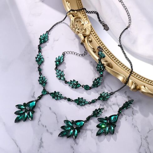 BriLove Wedding Bridal Jewelry Set Marquise Crystal Teardrop Necklace Earring Bracelet Set Gift for Women Brides in Saudi Arabia