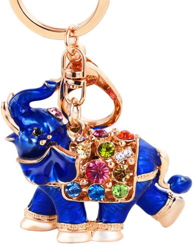 Cute Elephant Keychain Sparkling Crystal Rhinestones Keyring Lovely Animal Pendant (Blue) in Saudi Arabia