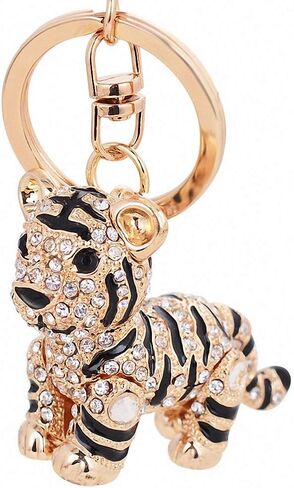 Womens Mens Creative Colorful Lovely Tiger Key Chains Gem Studded Luxury Pendant Key Holder Small Gifts for Friends in Kuwait