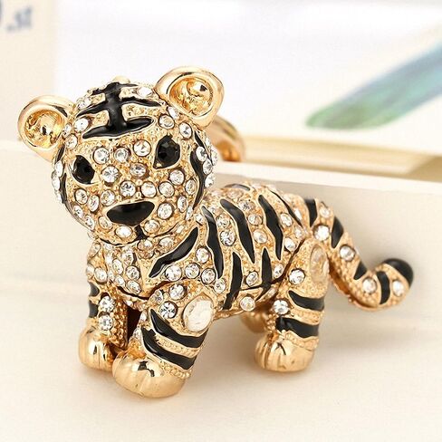 Womens Mens Creative Colorful Lovely Tiger Key Chains Gem Studded Luxury Pendant Key Holder Small Gifts for Friends in Kuwait