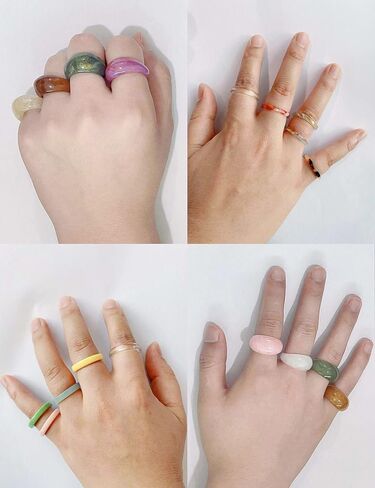 Fxiqini 9Pcs Resin Rings Wide Thick Thin Dome Colorful Acrylic Chunky Knuckle Finger Ring Set Retro Vintage Y2K Transparent Plastic Stackable Joint Band Rings Jewelry for Women in Saudi Arabia