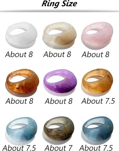 fxiqini 9 قطع خواتم الراتنج واسعة سميكة رقيقة قبة ملونة الاكريليك مكتنزة المفصل البنصر مجموعة الرجعية خمر y2k البلاستيك الشفاف تكويم الفرقة المشتركة خواتم مجوهرات للنساء in Kuwait