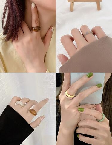 fxiqini 9 قطع خواتم الراتنج واسعة سميكة رقيقة قبة ملونة الاكريليك مكتنزة المفصل البنصر مجموعة الرجعية خمر y2k البلاستيك الشفاف تكويم الفرقة المشتركة خواتم مجوهرات للنساء in Kuwait