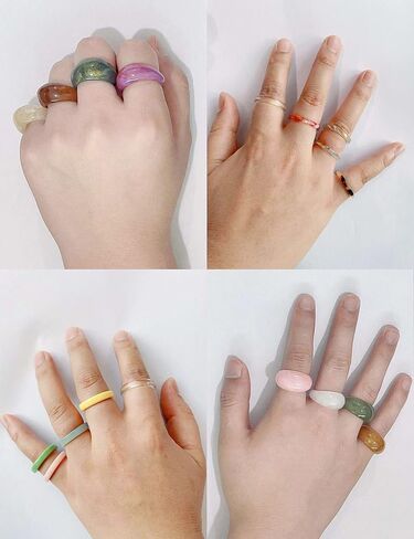 fxiqini 9 قطع خواتم الراتنج واسعة سميكة رقيقة قبة ملونة الاكريليك مكتنزة المفصل البنصر مجموعة الرجعية خمر y2k البلاستيك الشفاف تكويم الفرقة المشتركة خواتم مجوهرات للنساء in Kuwait