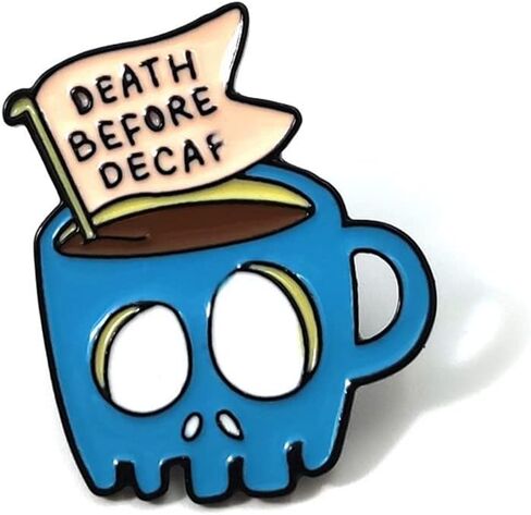 LATINDAY Blue Skeleton Cup Enamel pin brooch Death Before Decaf brooch Skull banner Coffee Cup Brooch Creative Enamel Brooch Backpack Badge Halloween Souvenirs jewelry Friends Gifts, Alloy Steel, no in Kuwait