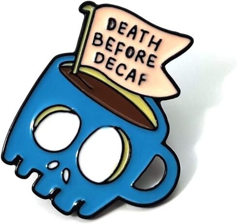 LATINDAY Blue Skeleton Cup Enamel pin brooch Death Before Decaf brooch Skull banner Coffee Cup Brooch Creative Enamel Brooch Backpack Badge Halloween Souvenirs jewelry Friends Gifts, Alloy Steel, no in Kuwait