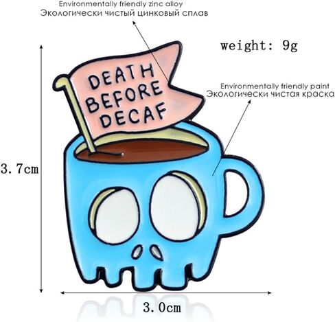 LATINDAY Blue Skeleton Cup Enamel pin brooch Death Before Decaf brooch Skull banner Coffee Cup Brooch Creative Enamel Brooch Backpack Badge Halloween Souvenirs jewelry Friends Gifts, Alloy Steel, no in Kuwait