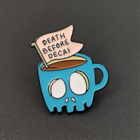 LATINDAY Blue Skeleton Cup Enamel pin brooch Death Before Decaf brooch Skull banner Coffee Cup Brooch Creative Enamel Brooch Backpack Badge Halloween Souvenirs jewelry Friends Gifts, Alloy Steel, no in Kuwait