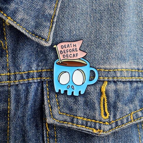 LATINDAY Blue Skeleton Cup Enamel pin brooch Death Before Decaf brooch Skull banner Coffee Cup Brooch Creative Enamel Brooch Backpack Badge Halloween Souvenirs jewelry Friends Gifts, Alloy Steel, no in Kuwait