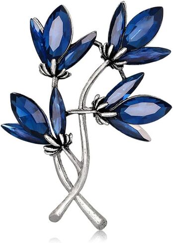 Crystal Blue Flower Brooch Pins for Women Jewelry Corsage Pins for Dress Coat Accessories for Party Dance Wedding Banquet Gift, Metal, no gemstone in Kuwait