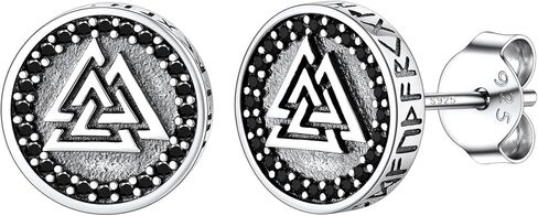 Silvora 925 Sterling Silver Zirconia Earrings Studs, Thors Hammer/Compass/Skull/Celtic Knot/Valkbut/Wolf Head Ear Studs Engraved with Rune Symbol Dainty Earrings for Men Women,Come with Box in Kuwait