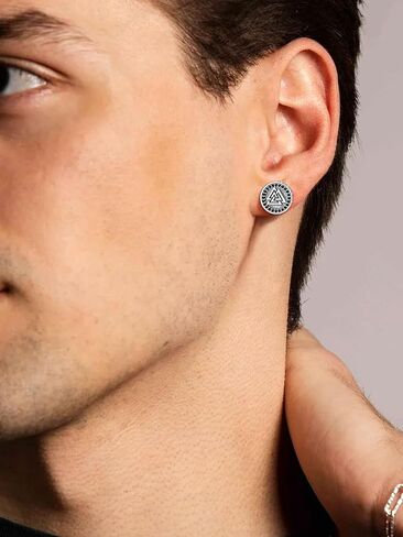 Silvora 925 Sterling Silver Zirconia Earrings Studs, Thors Hammer/Compass/Skull/Celtic Knot/Valkbut/Wolf Head Ear Studs Engraved with Rune Symbol Dainty Earrings for Men Women,Come with Box in Kuwait