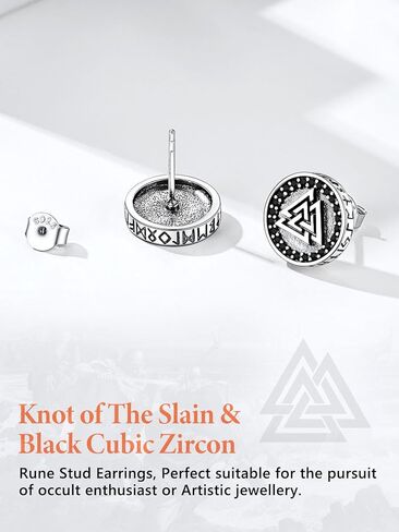 Silvora 925 Sterling Silver Zirconia Earrings Studs, Thors Hammer/Compass/Skull/Celtic Knot/Valkbut/Wolf Head Ear Studs Engraved with Rune Symbol Dainty Earrings for Men Women,Come with Box in Kuwait