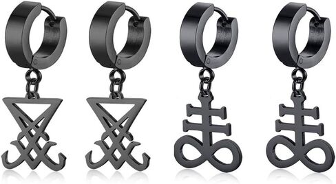 VNOX Satanic Jewerly 1-2 Pairs Church of Satan Seal of Lucifer Dangle Hinged Earrings for Men Women Teen in Saudi Arabia