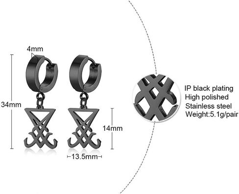 VNOX Satanic Jewerly 1-2 Pairs Church of Satan Seal of Lucifer Dangle Hinged Earrings for Men Women Teen in Saudi Arabia