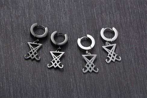 VNOX Satanic Jewerly 1-2 Pairs Church of Satan Seal of Lucifer Dangle Hinged Earrings for Men Women Teen in Saudi Arabia