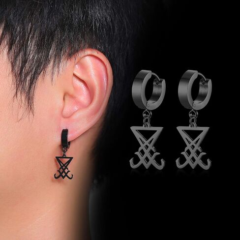 VNOX Satanic Jewerly 1-2 Pairs Church of Satan Seal of Lucifer Dangle Hinged Earrings for Men Women Teen in Saudi Arabia