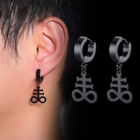 VNOX Satanic Jewerly 1-2 Pairs Church of Satan Seal of Lucifer Dangle Hinged Earrings for Men Women Teen in Saudi Arabia