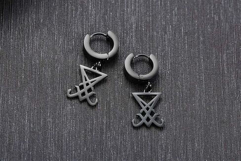 VNOX Satanic Jewerly 1-2 Pairs Church of Satan Seal of Lucifer Dangle Hinged Earrings for Men Women Teen in Kuwait