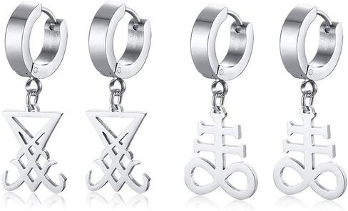 VNOX Satanic Jewerly 1-2 Pairs Church of Satan Seal of Lucifer Dangle Hinged Earrings for Men Women Teen in Kuwait