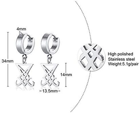 VNOX Satanic Jewerly 1-2 Pairs Church of Satan Seal of Lucifer Dangle Hinged Earrings for Men Women Teen in Kuwait