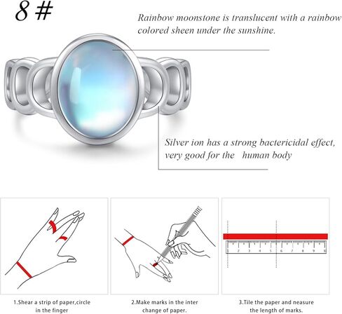 CRWENG Moonstone Ring 925 Sterling Silver Chain Rings Silver Jewelry Birthday Valentines Day Gifts for Women Girls Daughter in Kuwait