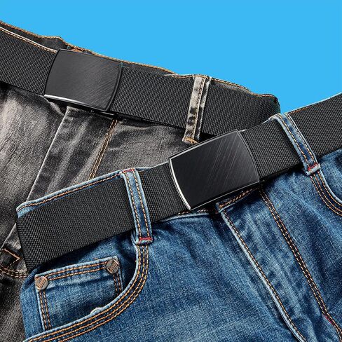 Bluecton Mens Belts Plus Size Stretchy Casual Business Web Belts Black No Holes Cut to Fit in Saudi Arabia